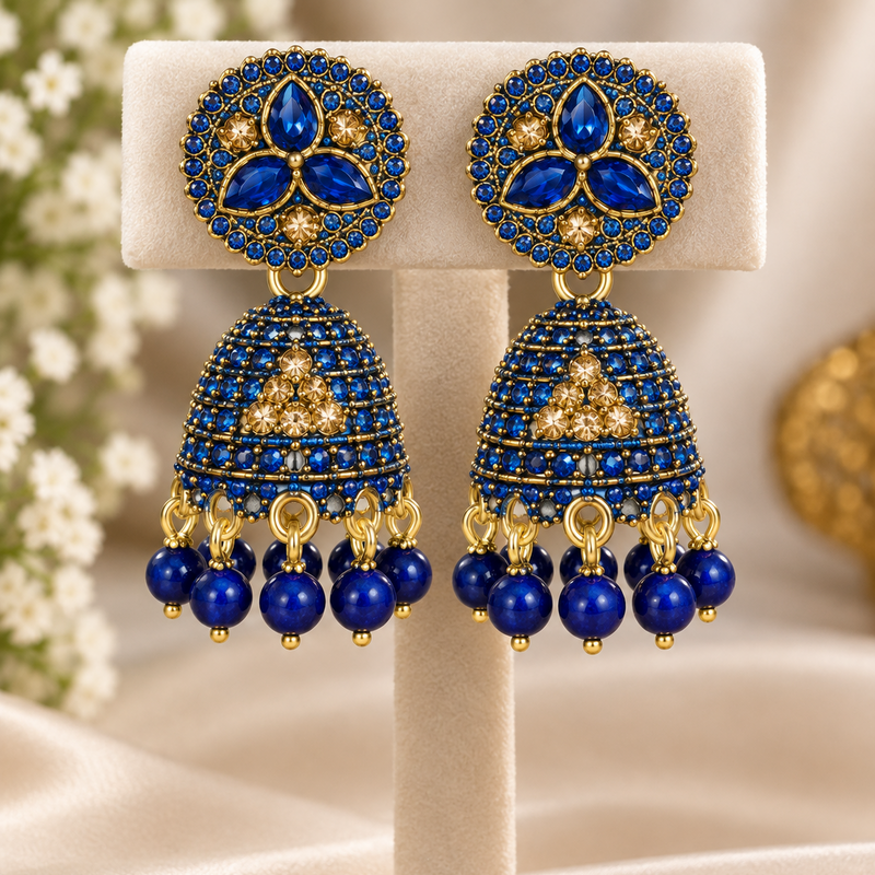 Gold-tone Jhumka, Blue