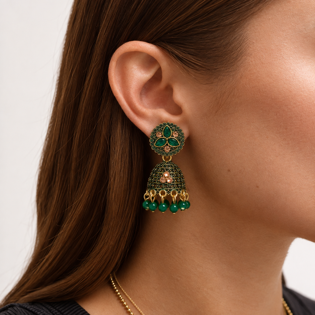 Gold-tone Jhumka, Green
