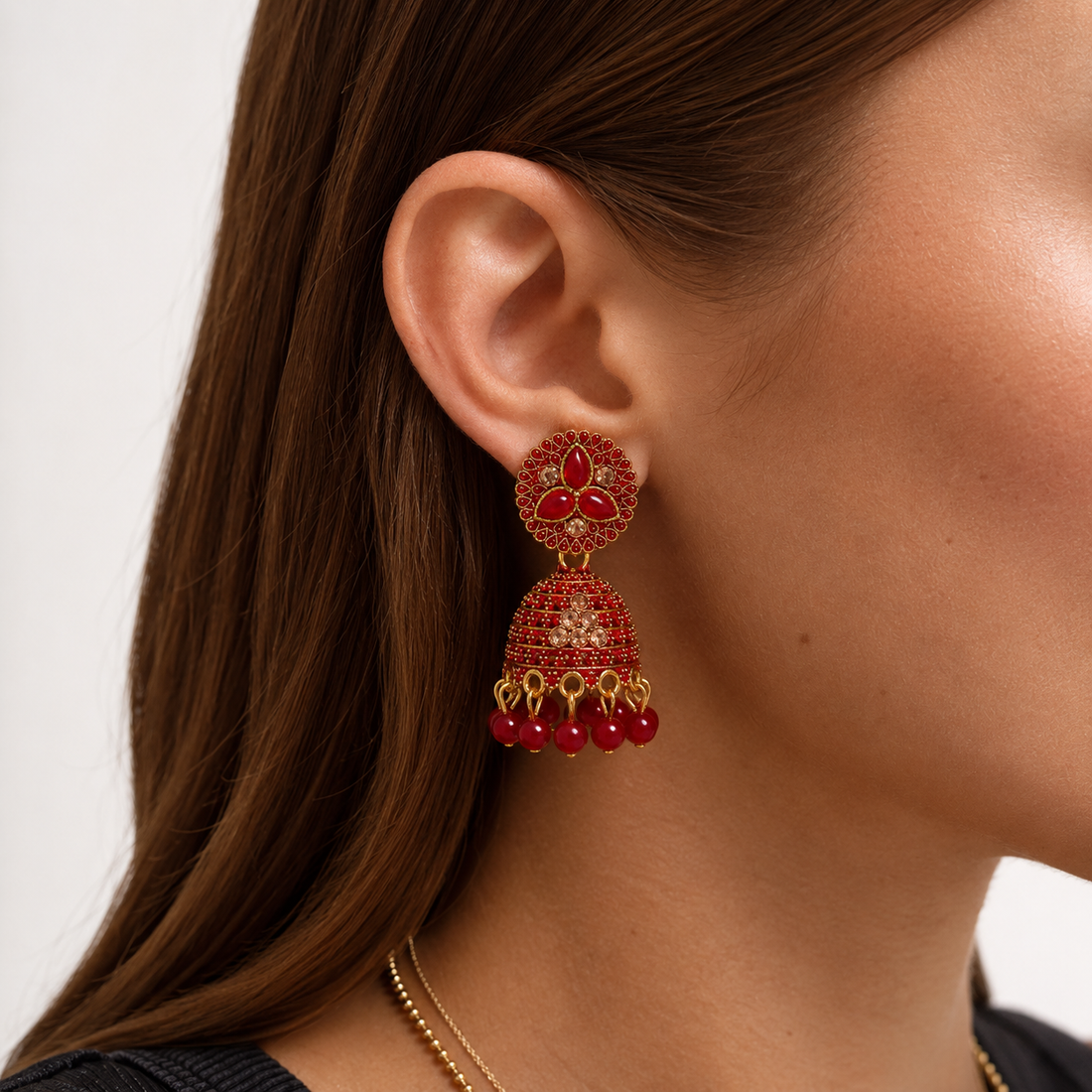 Gold-tone Jhumka, Red