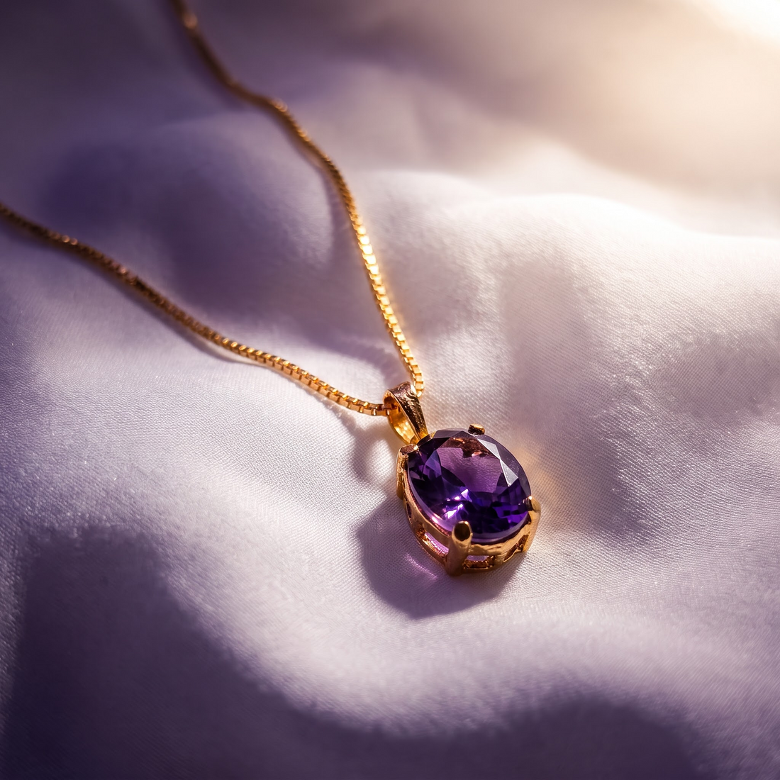 Oval Solitaire Pendant, oval crystal on a silver-tone imitation chain