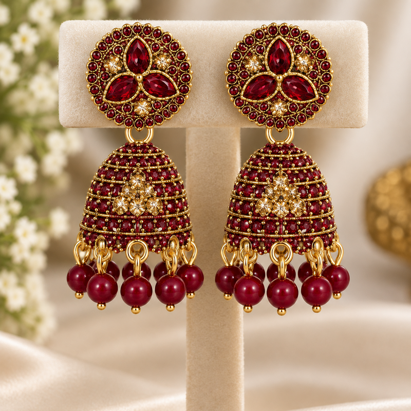 Gold-tone Jhumka, Maroon