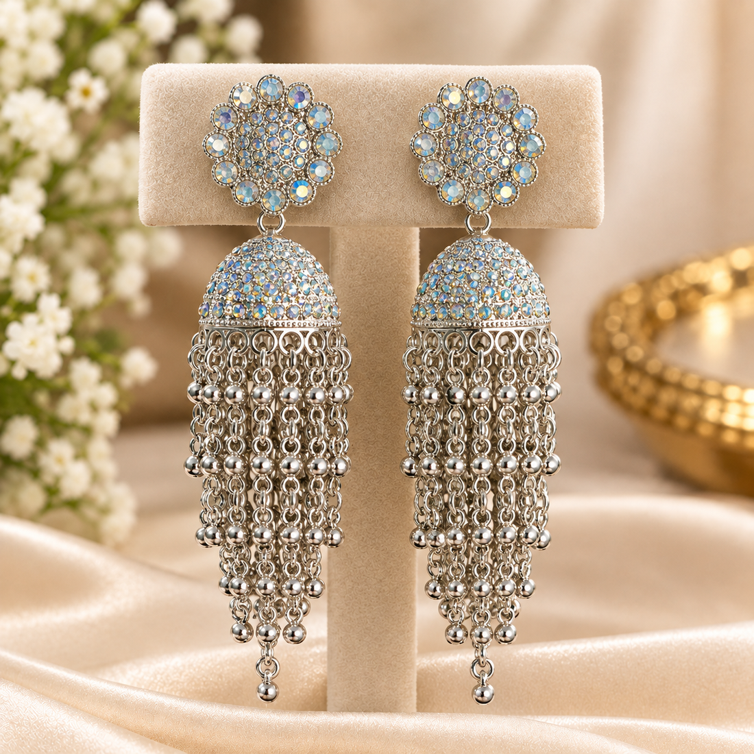 Oxidised Jhumka, Flower Cluster, oxidised imitation jhumka earrings with a clustered floral face