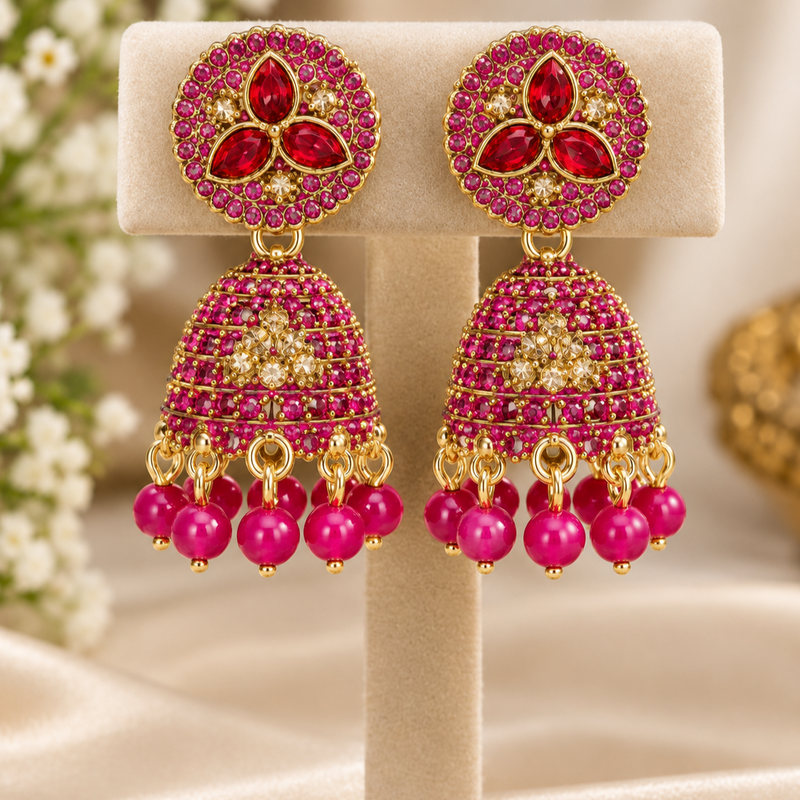 Gold-tone Jhumka, Pink