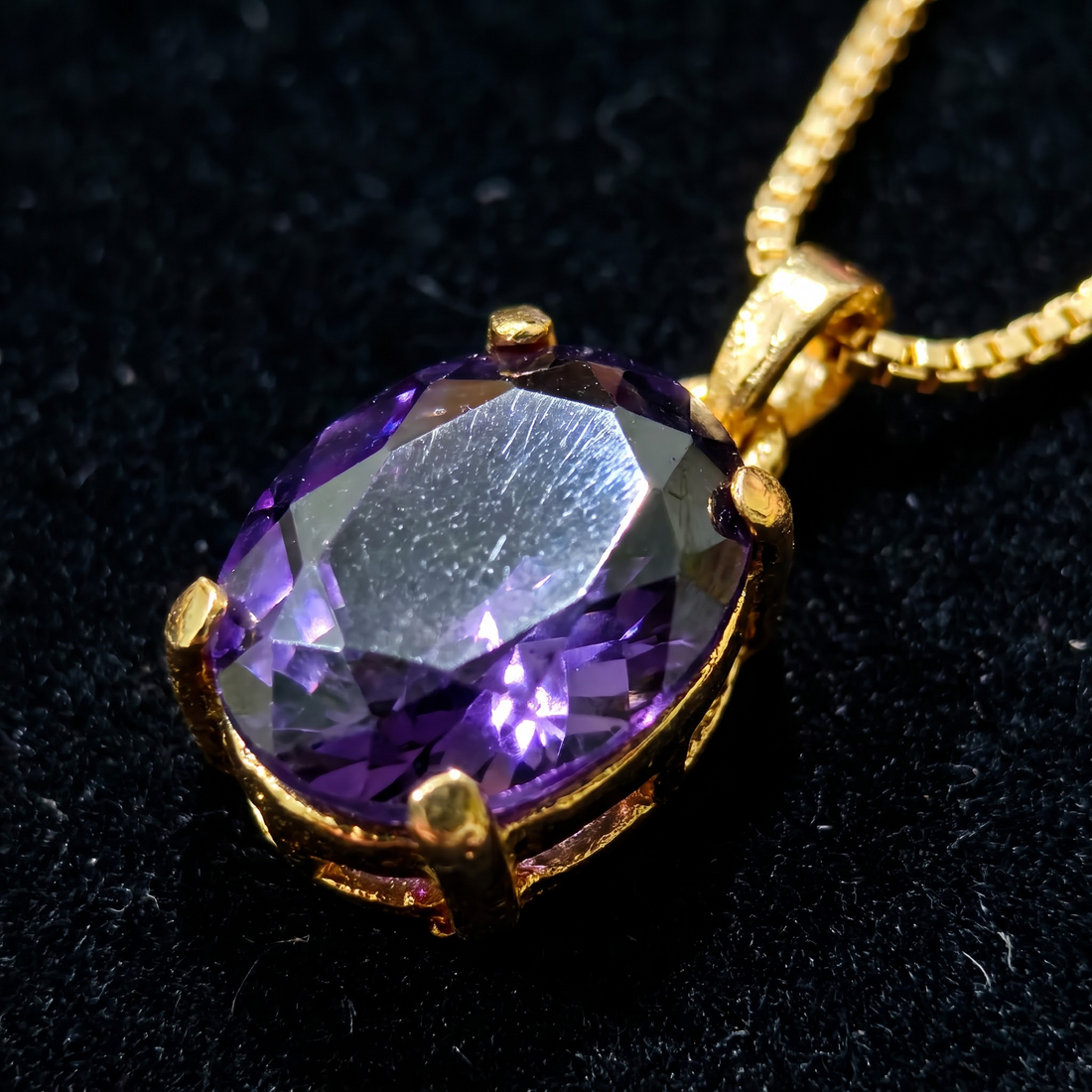 Oval Solitaire Pendant, oval crystal on a silver-tone imitation chain, view 2 of 4