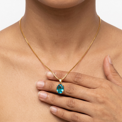 Oval Solitaire Pendant, oval crystal on a silver-tone imitation chain, view 4 of 4