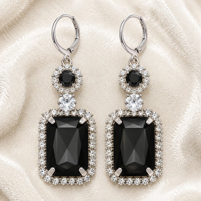 Emerald-Cut Drop Earrings, crystal drops cut like an emerald in imitation silver-tone, view 2 of 6