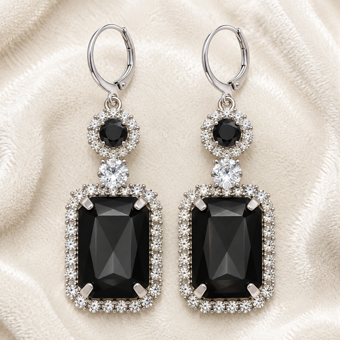 Emerald-Cut Drop Earrings, crystal drops cut like an emerald in imitation silver-tone, view 2 of 6