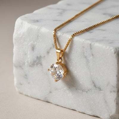 Round Solitaire Pendant, round crystal on an imitation chain, view 3 of 8