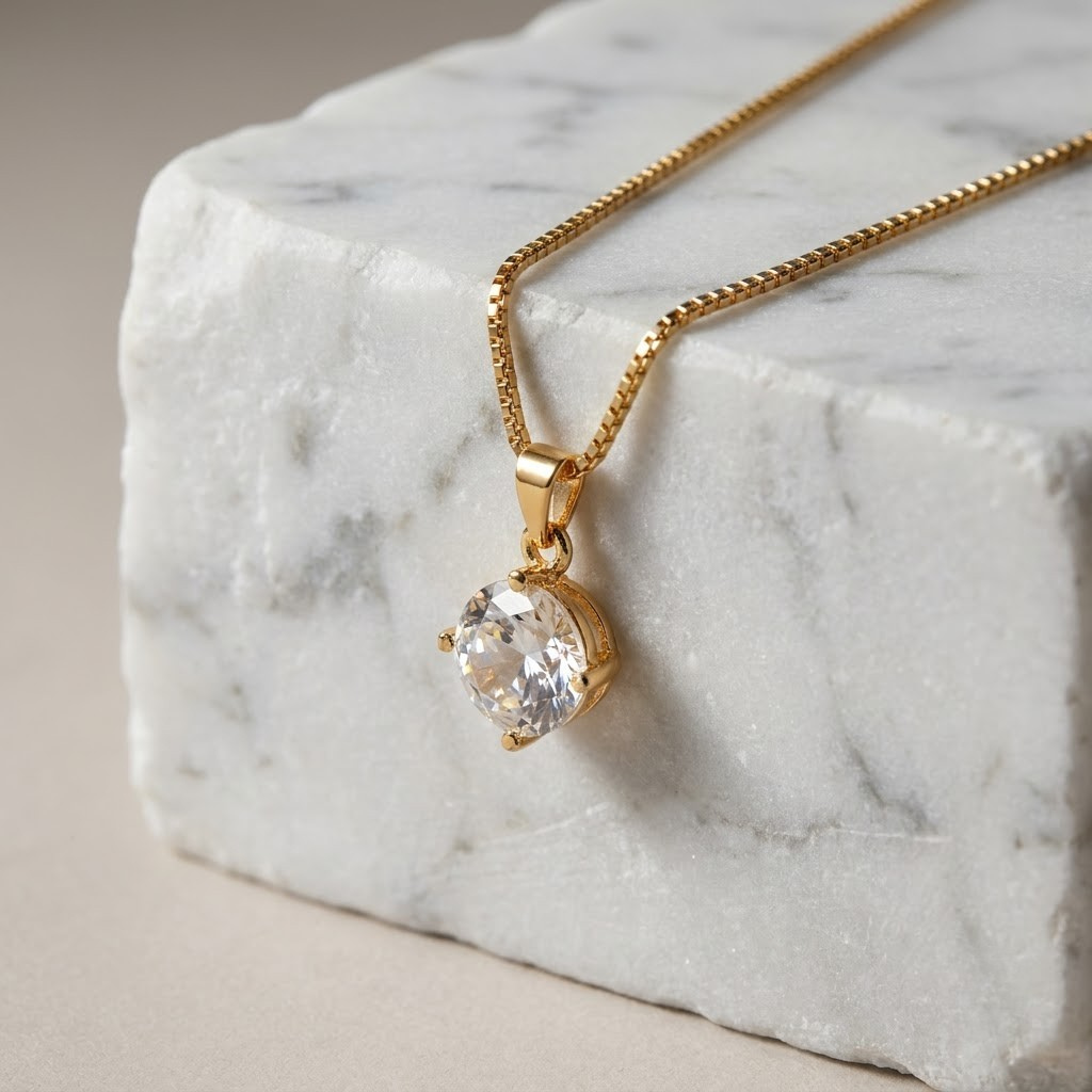 Round Solitaire Pendant, round crystal on an imitation chain