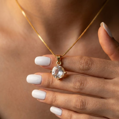 Round Solitaire Pendant, round crystal on an imitation chain, view 4 of 8