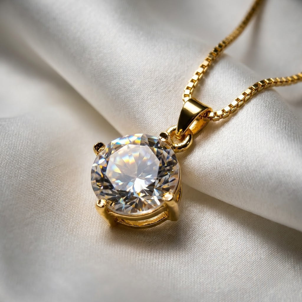 Round Solitaire Pendant, round crystal on an imitation chain