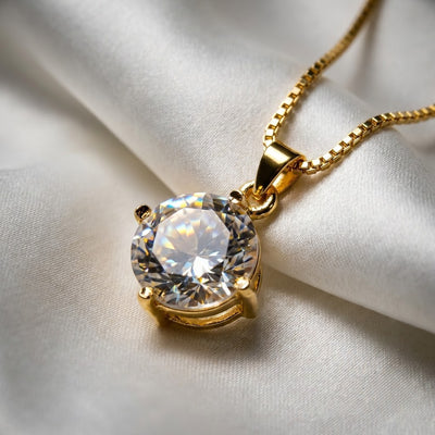 Round Solitaire Pendant, round crystal on an imitation chain
