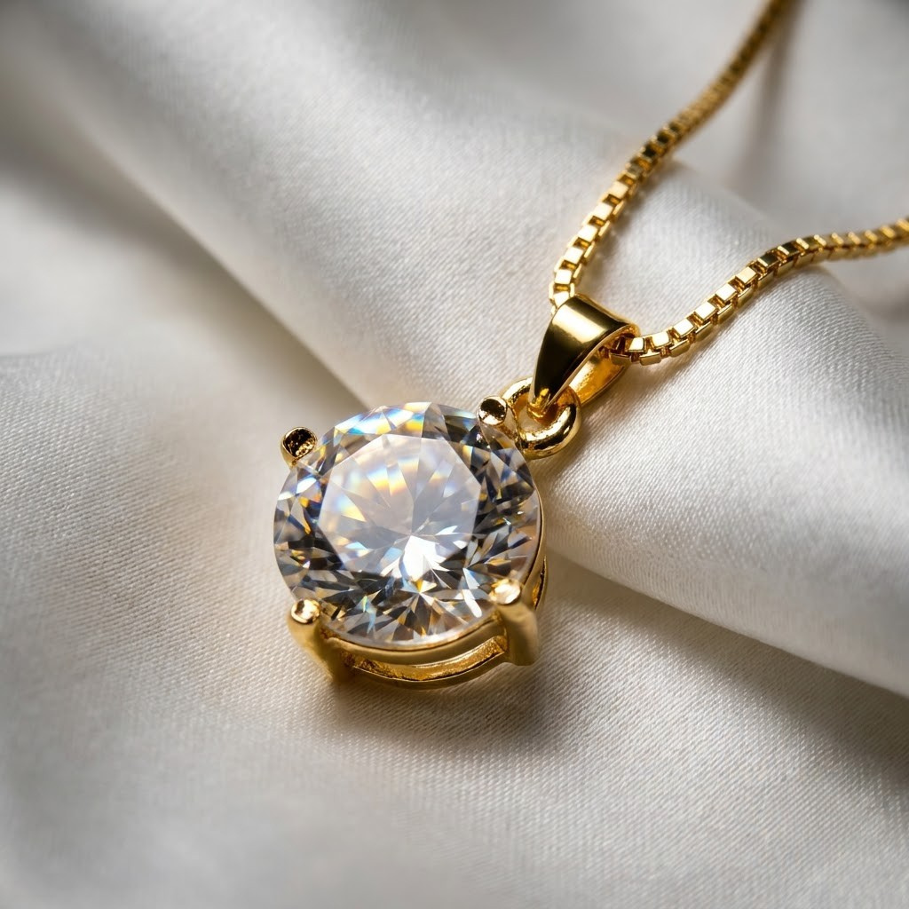 Round Solitaire Pendant, round crystal on an imitation chain