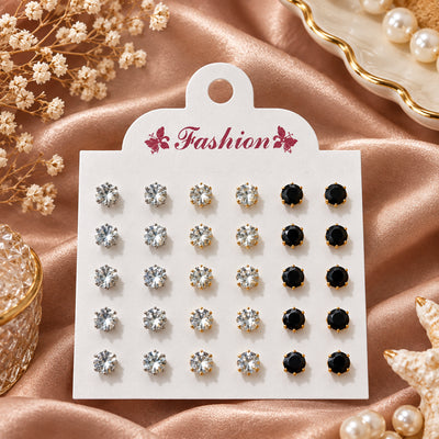 Crystal Stud Set, card of twelve pairs of imitation stud earrings, view 5 of 5