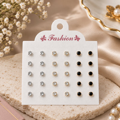 Crystal Stud Set, card of twelve pairs of imitation stud earrings, view 4 of 5