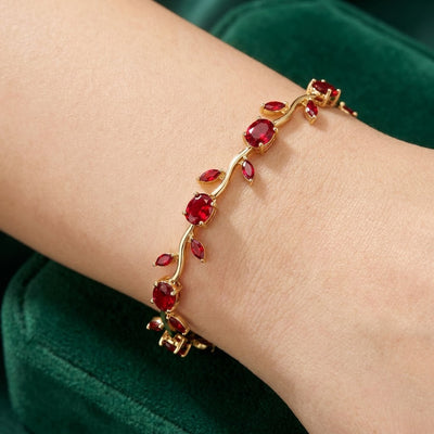 Tulip Bracelet, gold-tone imitation bracelet with crystal tulips on a chain, view 3 of 6