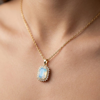 Crystal Halo Pendant, coloured crystal in a halo on an imitation chain, view 4 of 6