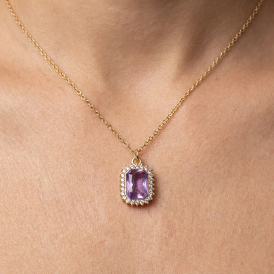 Crystal Halo Pendant, coloured crystal in a halo on an imitation chain, view 6 of 6