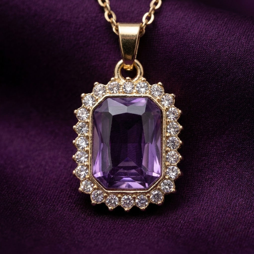 Crystal Halo Pendant, coloured crystal in a halo on an imitation chain