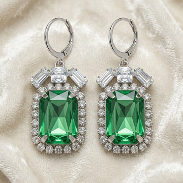 Emerald-Cut Drop Earrings, crystal drops cut like an emerald in imitation silver-tone, view 5 of 6