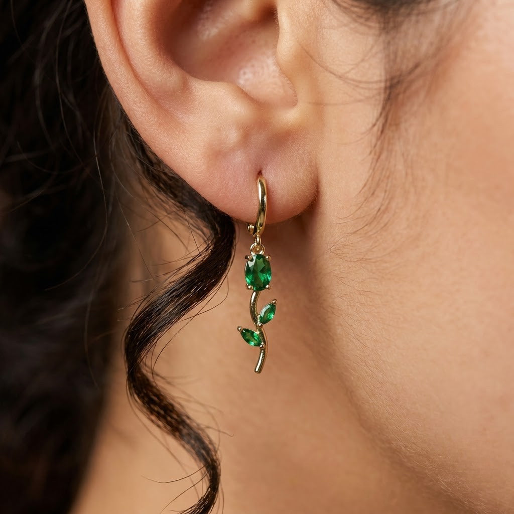 Tulip Necklace and Earrings, matching gold-tone imitation set with crystal tulips, view 5 of 9