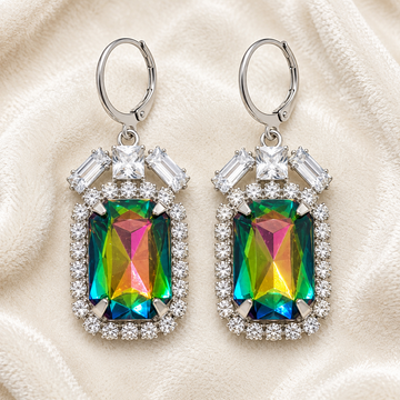 Emerald-Cut Drop Earrings, crystal drops cut like an emerald in imitation silver-tone, view 3 of 6