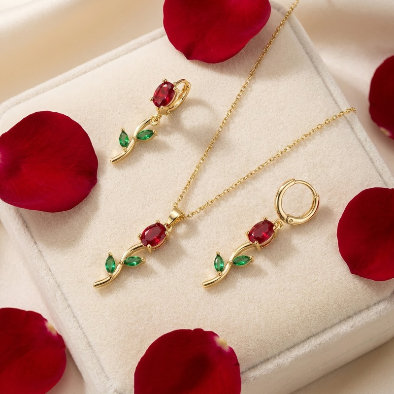 Tulip Necklace and Earrings, Multicolor