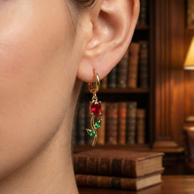 Tulip Necklace and Earrings, matching gold-tone imitation set with crystal tulips, view 7 of 9