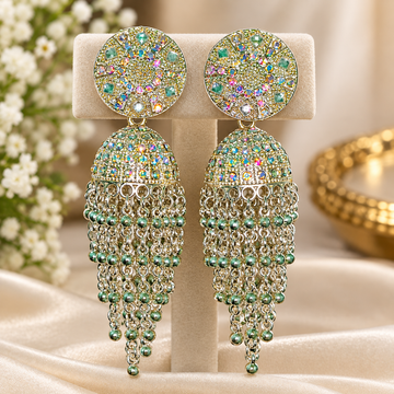 Oxidised Jhumka, Round Shimmer, oxidised imitation jhumka earrings with a round shimmer face