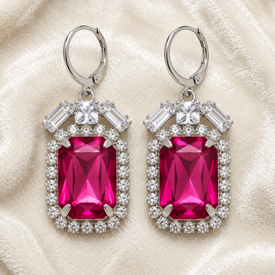 Emerald-Cut Drop Earrings, crystal drops cut like an emerald in imitation silver-tone, view 4 of 6
