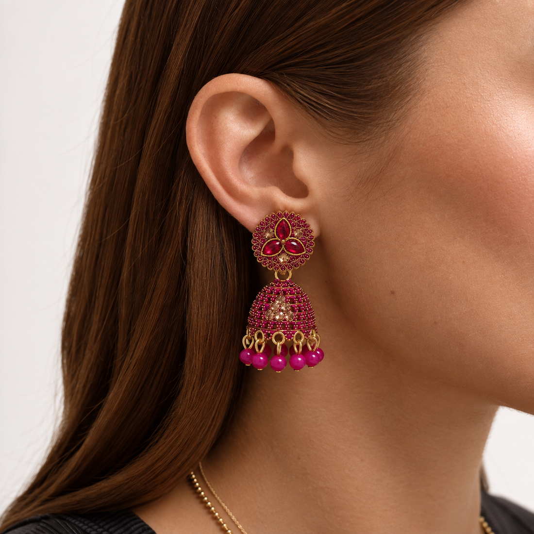 Gold-tone Jhumka, Pink