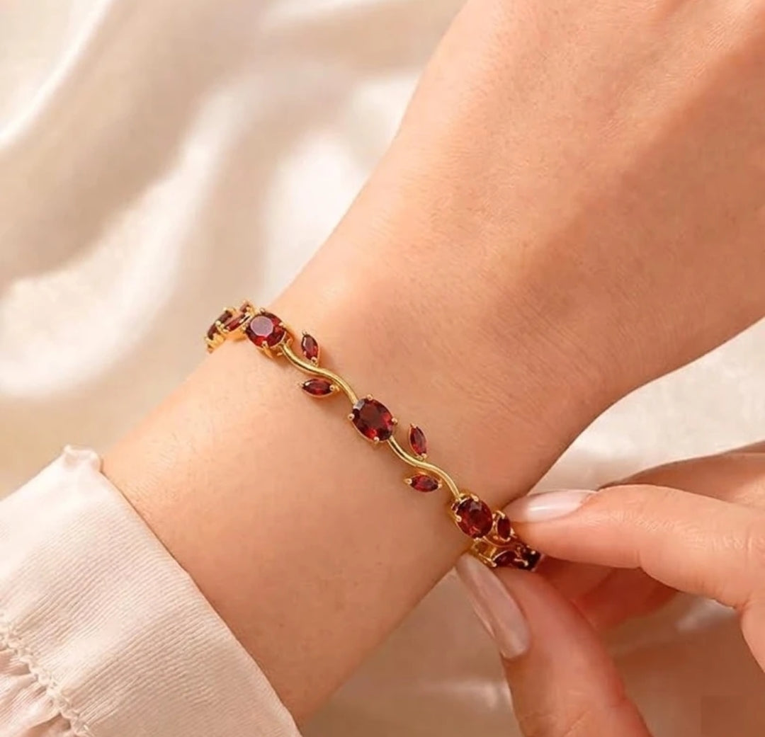 Tulip Bracelet, gold-tone imitation bracelet with crystal tulips on a chain, view 3 of 6