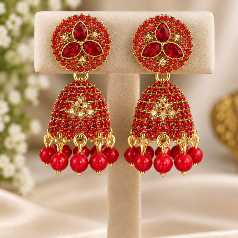 Gold-tone Jhumka, Red