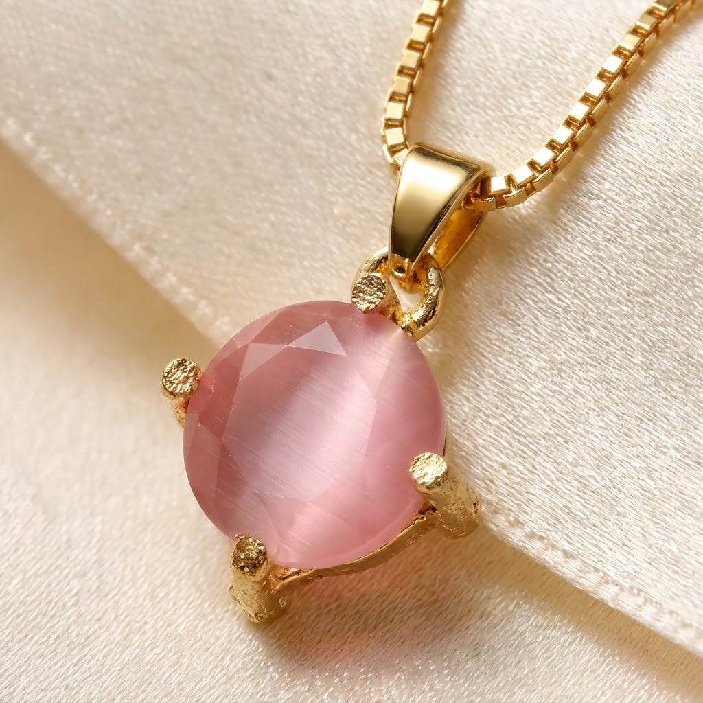 Round Solitaire Pendant, round crystal on an imitation chain, view 2 of 8