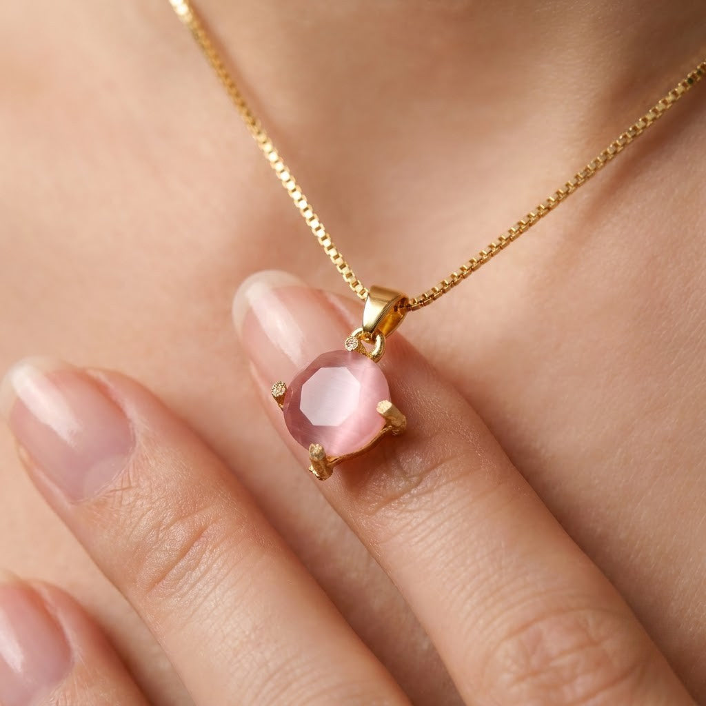 Round Solitaire Pendant, round crystal on an imitation chain, view 6 of 8