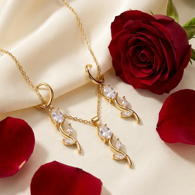 Tulip Necklace and Earrings, White